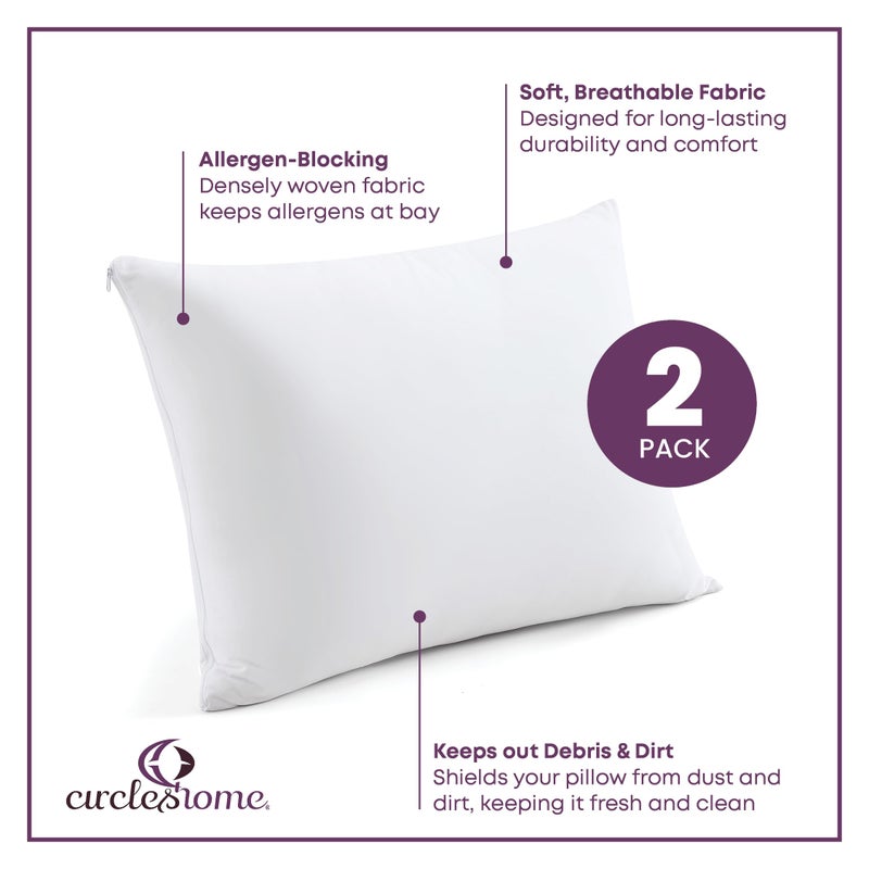 CirclesHome Pillow Protectors 2 Pack Queen Zippered - 100% Cotton Breathable Pillowcases - Protects Pillows from Dirt, Dust and Debri (Queen- Set of 2 - 20x30) - Image 2